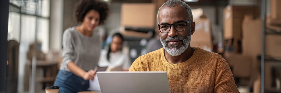 Nonprofit professional analyzing data on a laptop while colleagues look on, illustrating why Power BI is a game changer for nonprofits