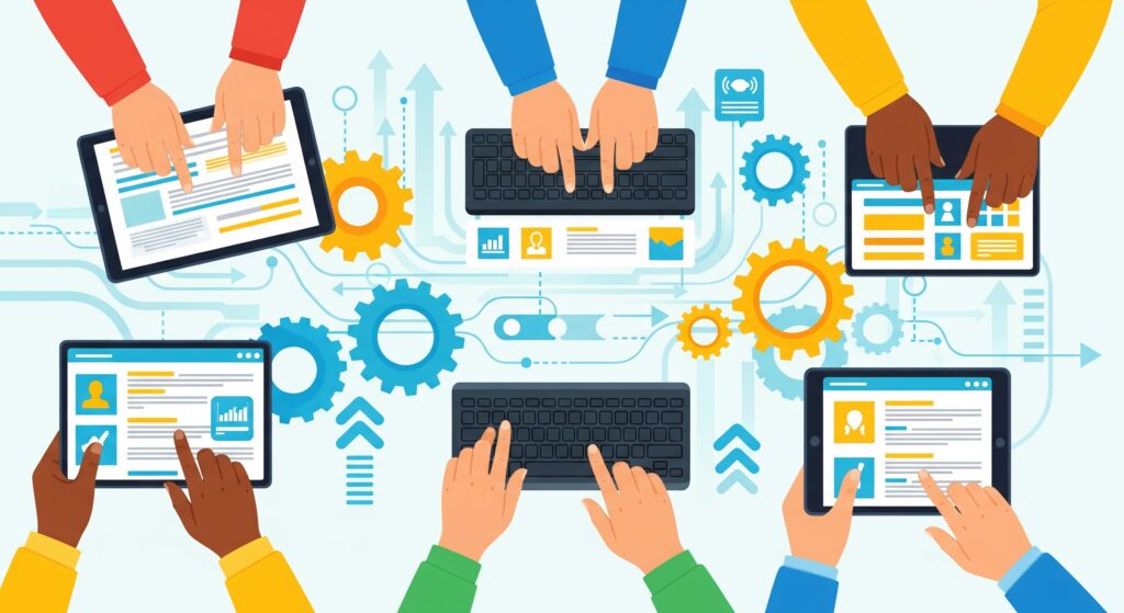 Illustration showing nonprofit automation and streamlined operations for better impact