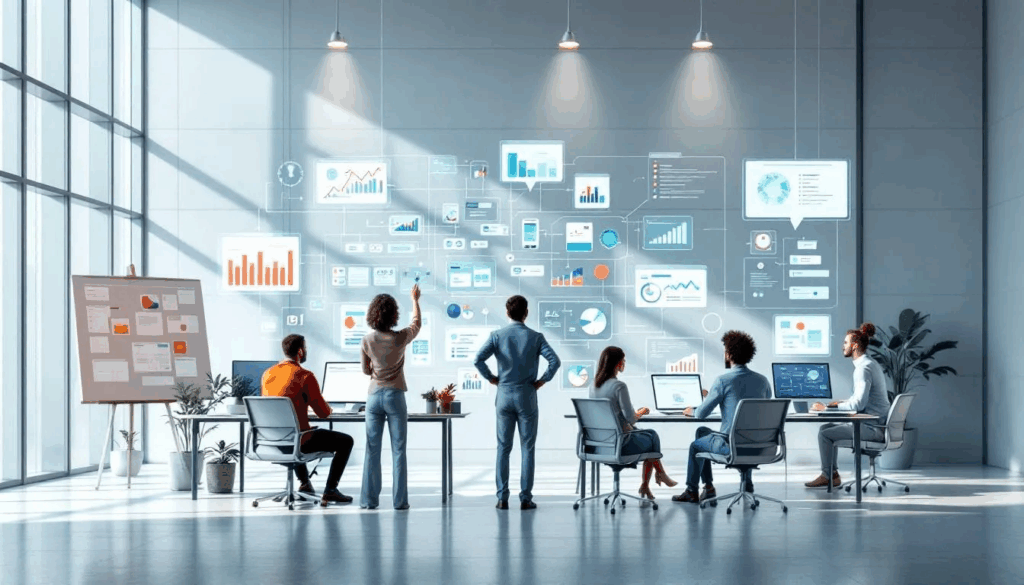 IT consultants presenting technology roadmap to stakeholders