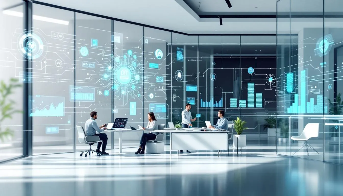 A visual representation of advanced technology solutions in a corporate setting. A visual representation of advanced technology solutions in a corporate setting.