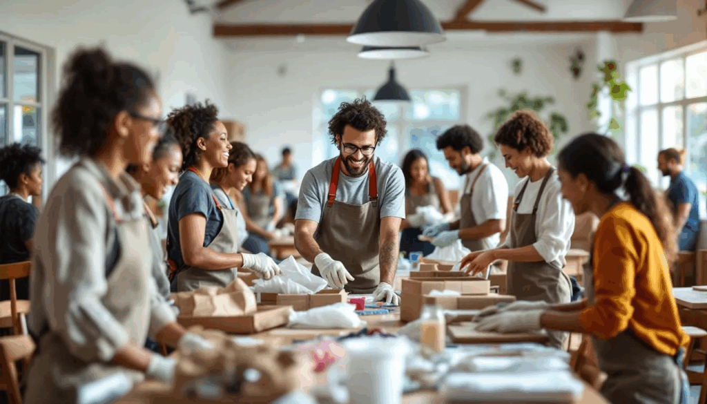 Nonprofit organization team meeting to discuss mission goals