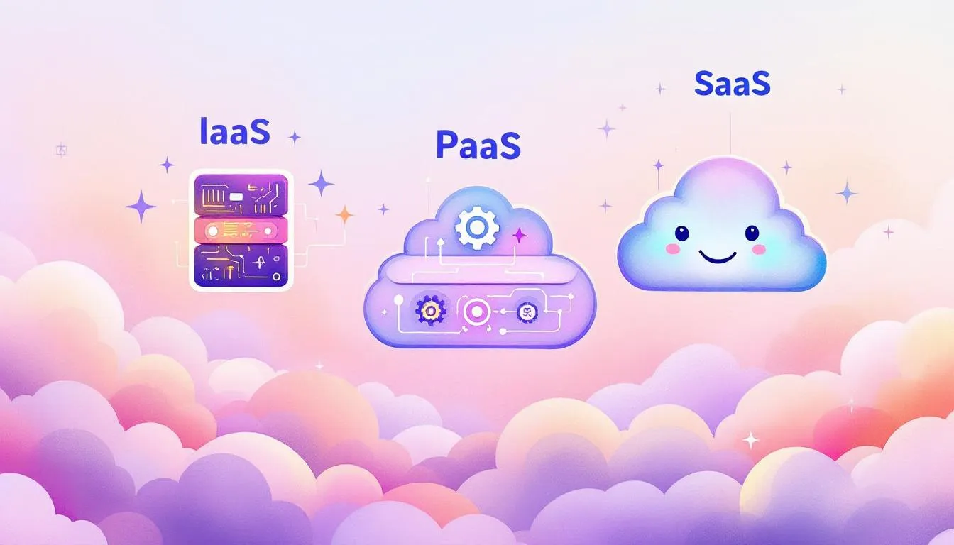 An infographic illustrating different cloud service models with icons representing IaaS, PaaS, and SaaS. An infographic illustrating different cloud service models with icons representing IaaS, PaaS, and SaaS.