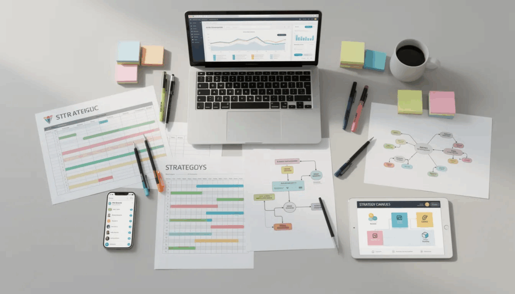 Team reviewing strategic planning goals for nonprofit growth