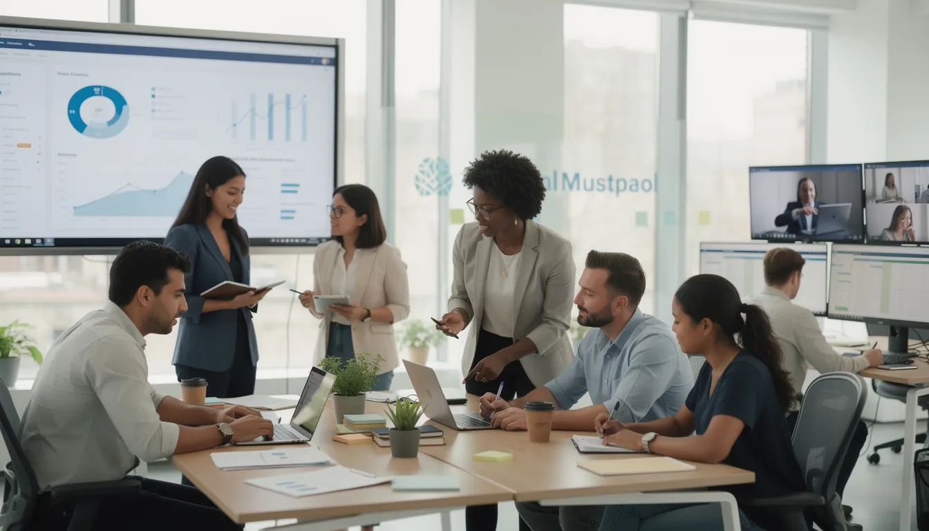 The image depicts a diverse team of nonprofit organization members collaborating effectively in a modern office space, surrounded by multiple computer screens displaying various projects. This scene highlights the importance of teamwork and the resources available for eligible nonprofits to enhance their productivity and outreach. The image depicts a diverse team of nonprofit organization members collaborating effectively in a modern office space, surrounded by multiple computer screens displaying various projects. This scene highlights the importance of teamwork and the resources available for eligible nonprofits to enhance their productivity and outreach.