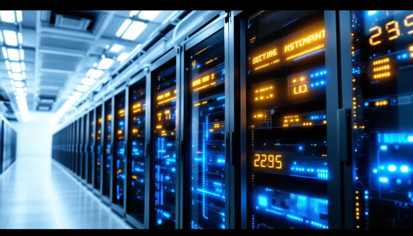 The image depicts a modern data center filled with rows of multiple physical servers and cloud servers, equipped with efficient cooling systems to maintain optimal performance. This high-tech environment showcases the infrastructure necessary for cloud computing, providing scalable computing resources and reliable data storage for various digital applications. The image depicts a modern data center filled with rows of multiple physical servers and cloud servers, equipped with efficient cooling systems to maintain optimal performance. This high-tech environment showcases the infrastructure necessary for cloud computing, providing scalable computing resources and reliable data storage for various digital applications.