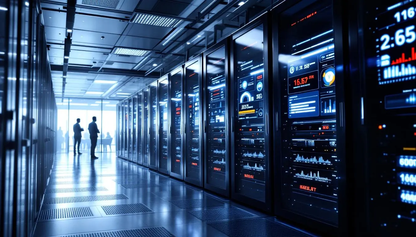 The image depicts a modern office setup featuring a robust cloud computing infrastructure, including servers, network equipment, and security monitoring displays. This environment highlights the importance of IT consulting services for small businesses, showcasing how technology can support business operations and enhance security measures. The image depicts a modern office setup featuring a robust cloud computing infrastructure, including servers, network equipment, and security monitoring displays. This environment highlights the importance of IT consulting services for small businesses, showcasing how technology can support business operations and enhance security measures.