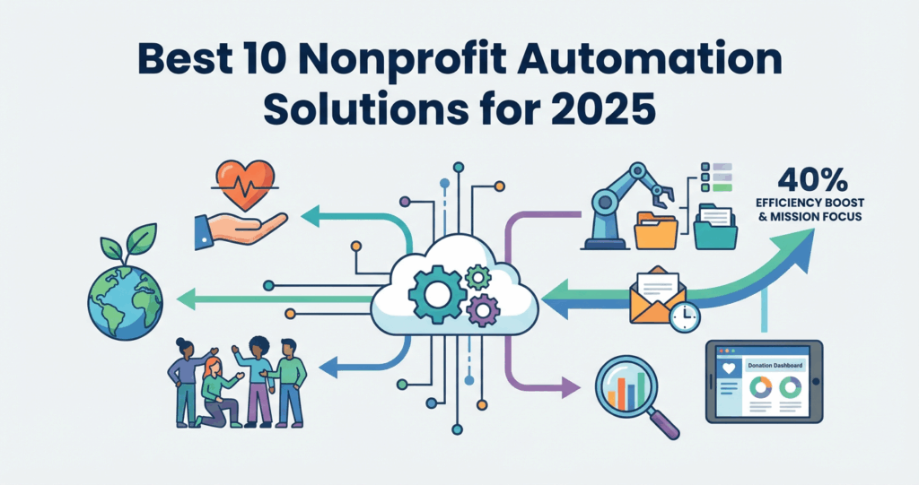 A visual guide to the top nonprofit technology for 2025. See how fundraising automation, AI, and leading CRMs like Bloomerang and Salesforce can boost your organization's efficiency.