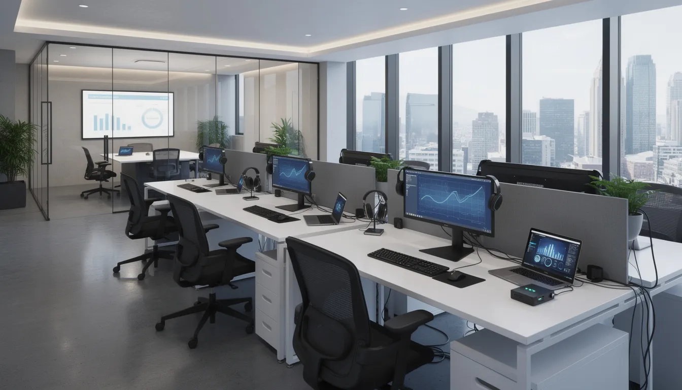 The image depicts a modern office space featuring sleek desks equipped with computers and various technology equipment, illustrating a dynamic environment that supports nonprofit organizations and their efforts in securing grant funding for community programs. This space reflects the importance of collaboration and innovation in addressing social and environmental injustices. The image depicts a modern office space featuring sleek desks equipped with computers and various technology equipment, illustrating a dynamic environment that supports nonprofit organizations and their efforts in securing grant funding for community programs. This space reflects the importance of collaboration and innovation in addressing social and environmental injustices.