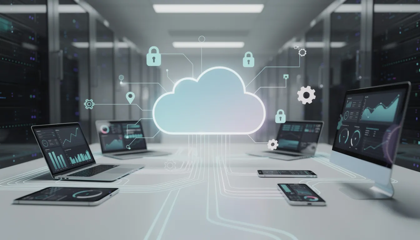 The image illustrates a modern cloud computing concept featuring interconnected devices and servers, symbolizing the role of managed service providers in enhancing operational efficiency for small businesses. It highlights the integration of IT services, including cybersecurity solutions and technical support, essential for maintaining robust business operations and ensuring customer satisfaction. The image illustrates a modern cloud computing concept featuring interconnected devices and servers, symbolizing the role of managed service providers in enhancing operational efficiency for small businesses. It highlights the integration of IT services, including cybersecurity solutions and technical support, essential for maintaining robust business operations and ensuring customer satisfaction.