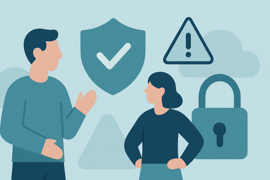 Cybersecurity guide for nonprofits illustration with shield and lock