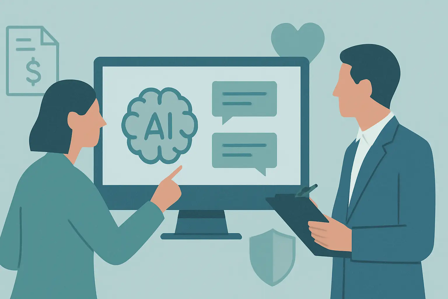 Best AI tools for nonprofits illustration showing two professionals evaluating AI platforms