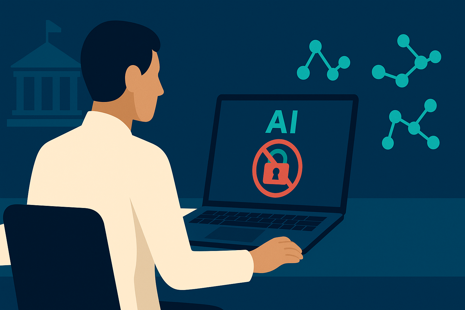 Flat illustration of a nonprofit leader navigating the Claude Fable 5 ban and evaluating alternative AI models Flat illustration of a nonprofit leader navigating the Claude Fable 5 ban and evaluating alternative AI models